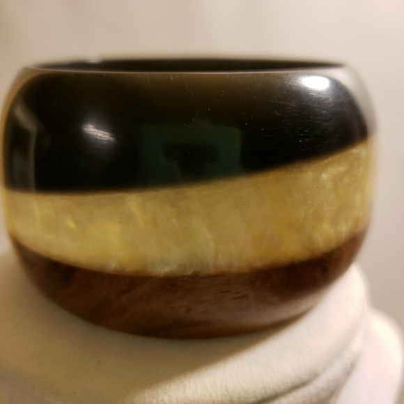 Jewelry - Bakelite Lucite Wood Bangle Bracelet Vintage 1960s